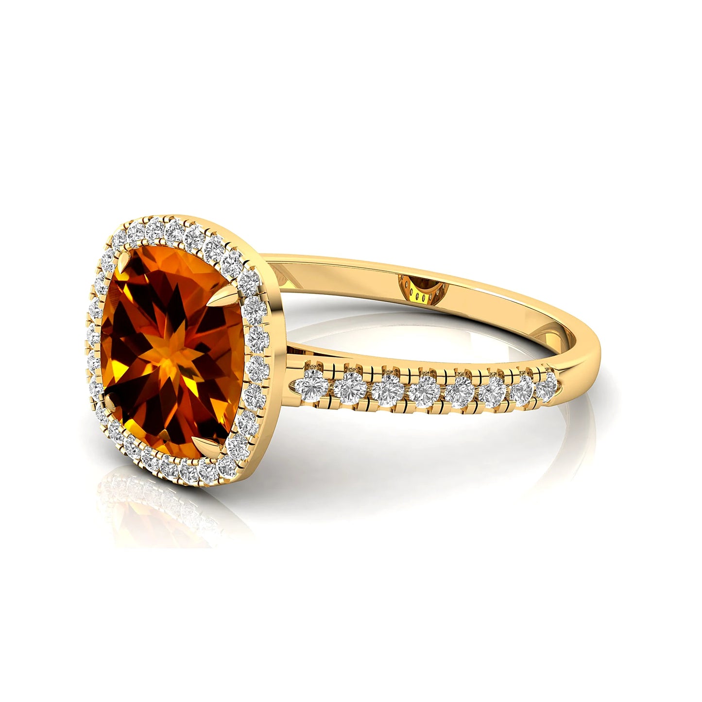 Luxury Classic Wedding Cushion Cut Citrine November Birthstone 18k Solid Gold Women's Diamond Ring