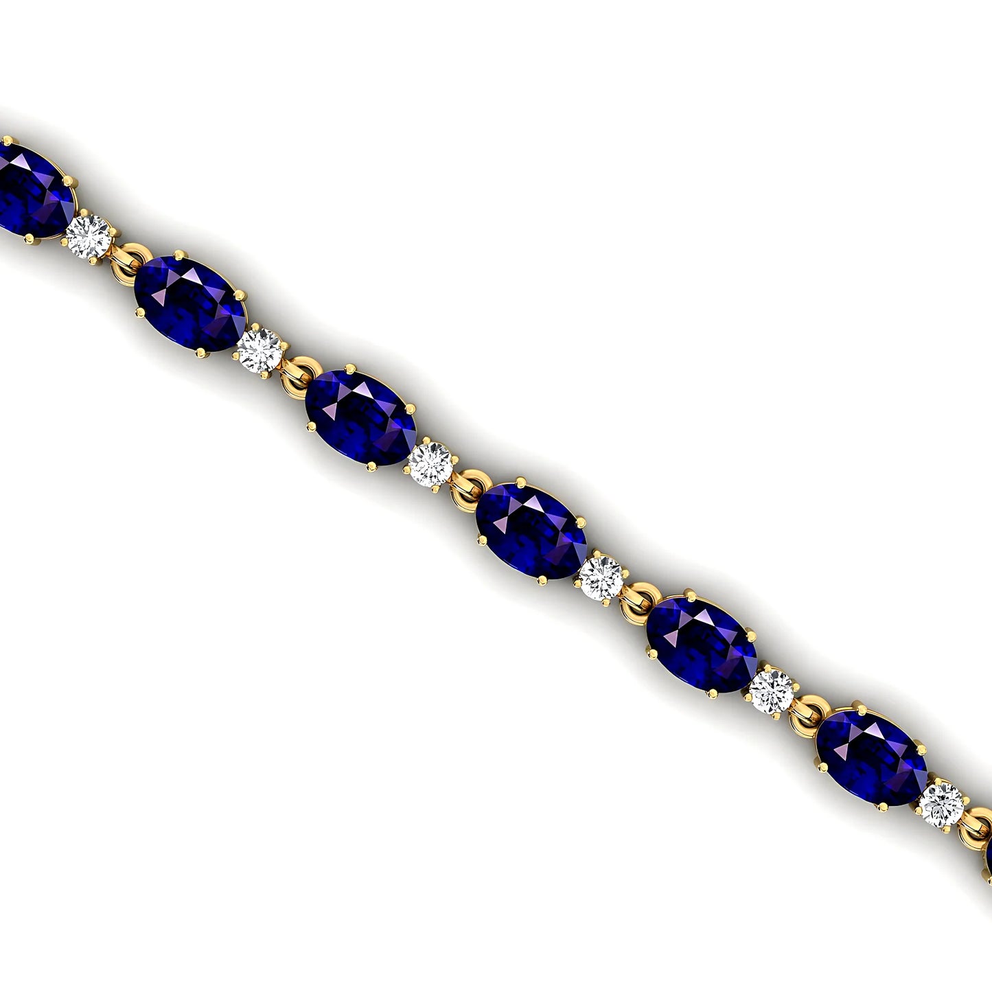 Trendy 14Kt Pure Gold Round Cut Diamond and Oval Cut Blue Sapphire Tennis Bracelet Dainty Elegant Blue Sapphire Tennis Bracelet