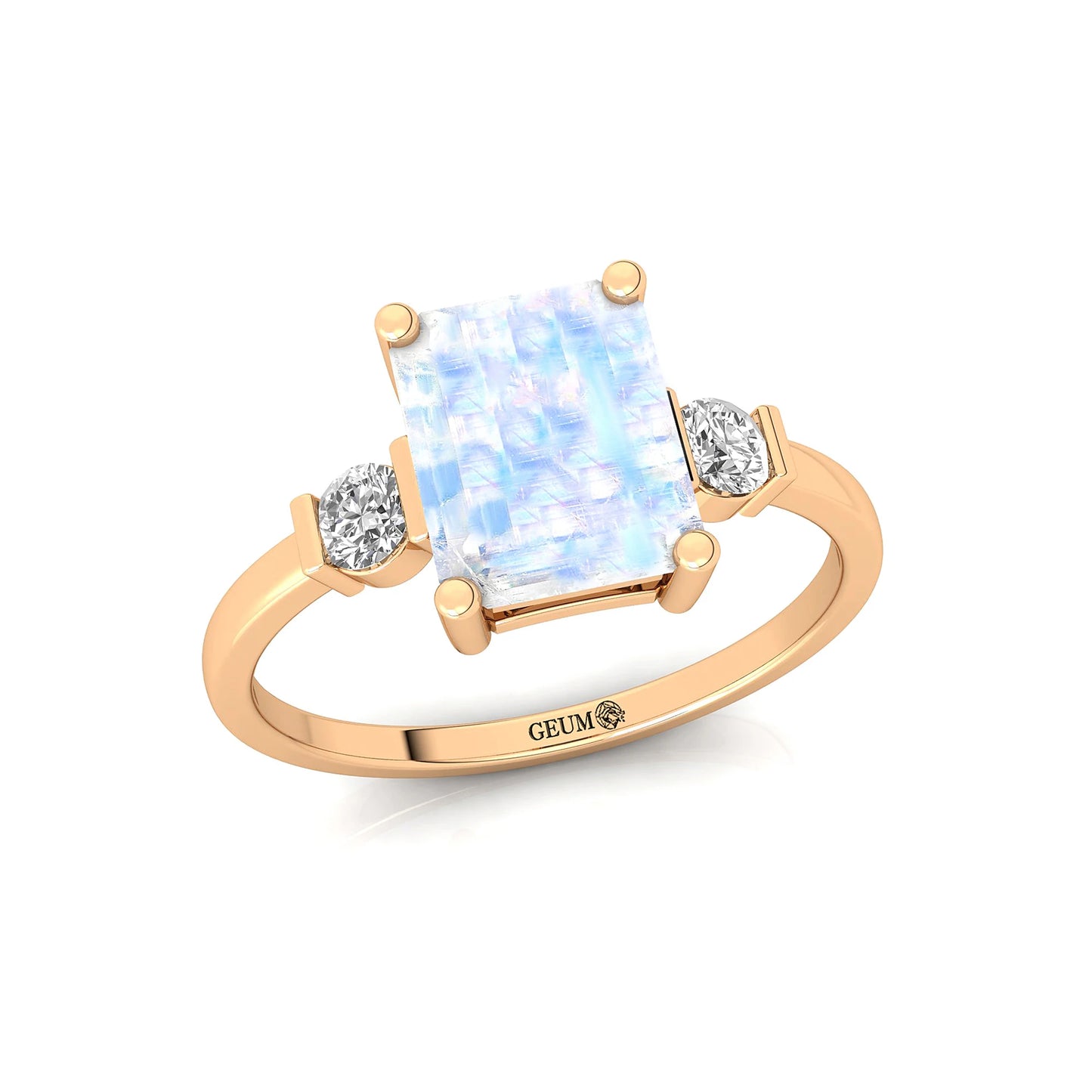 Classic Unisex Solid Gold Rainbow Moonstone & Diamond Pave Setting Certified Ring Engagement Wedding Party Gift Her OEM ODM