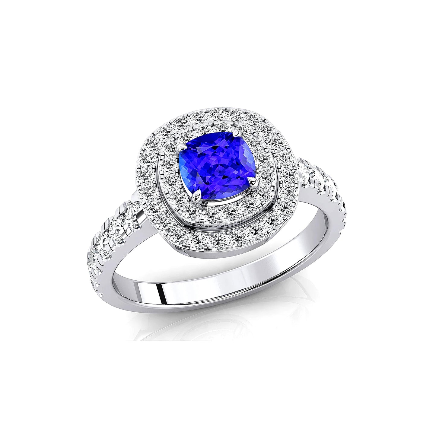 100% Natural Tanzanite Gemstone Halo Solitaire Ring 18K Solid Gold Rhodium Plated Certified Wedding Cushion Cut Wedding Rings