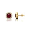 18k Solid Gold Cute Dainty Studs Cushion Cut Natural Garnet Rhodium Plated Push Back Stud Earrings With Real Diamonds Jewelry