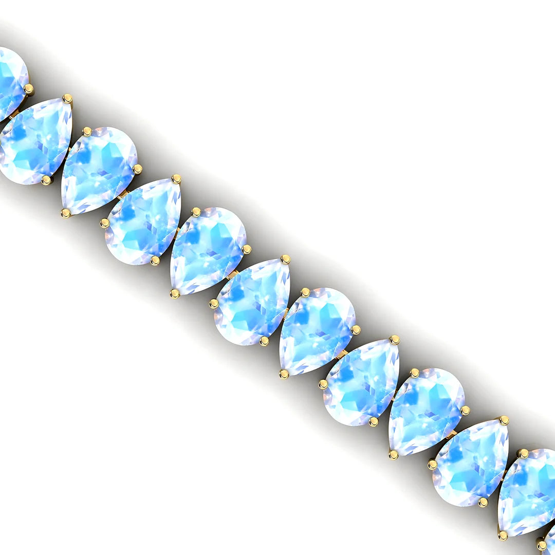 New Arrival Natural Rainbow Moonstone Pear Cut Gemstone Tennis Chain Bracelet 14K Solid Gold Fine Jewelry Direct Manufacturer
