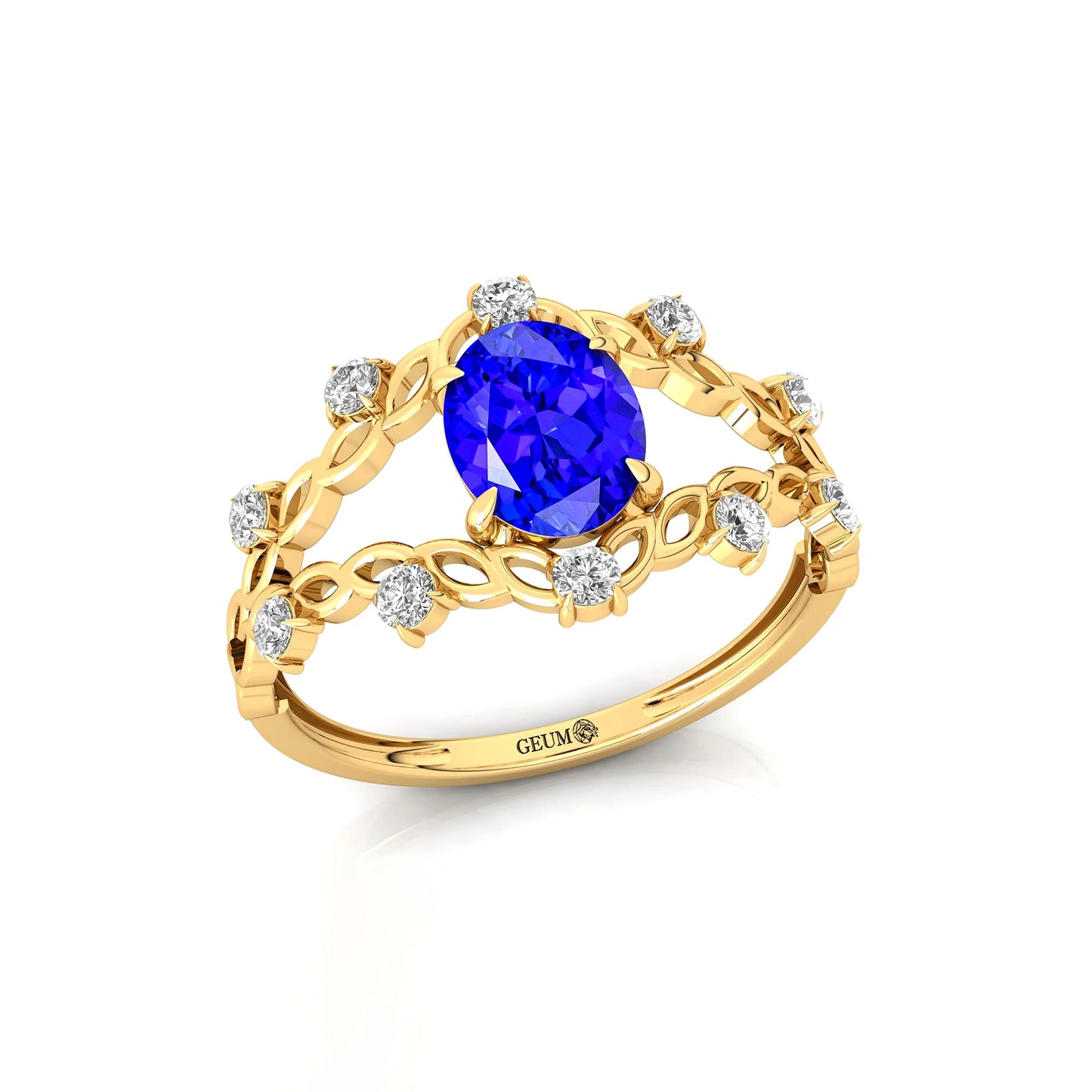 Exclusive Designer Oval Cut Natural Tanzanite Gemstone Rings Pure 18K Solid Gold Adorned Natural Diamonds Wedding Classic