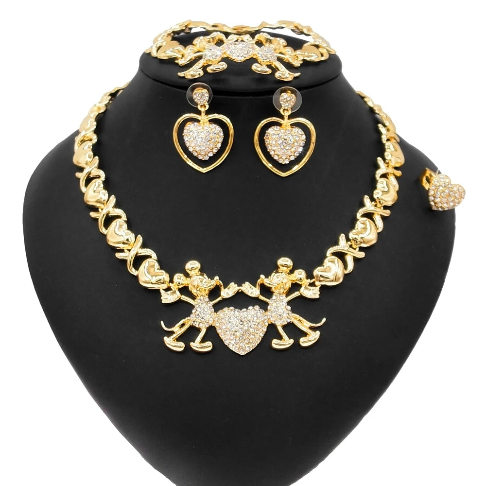 Zhuerrui Cartoon Pictures I Love You Kiss and Hug Jewelry Set Brazil Bridal Gold Womens Jewellery Party Girls Jewelry Sets X0153