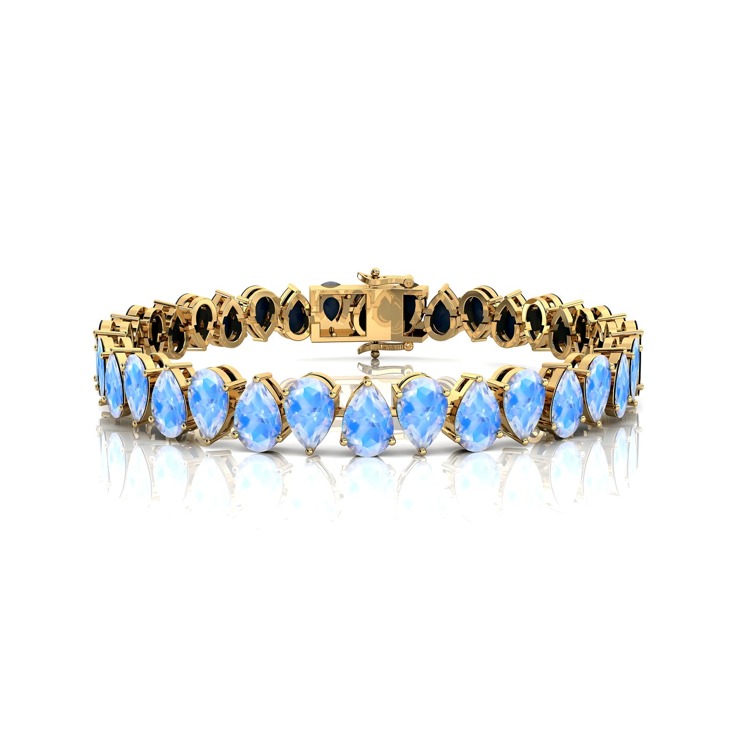 New Arrival Natural Rainbow Moonstone Pear Cut Gemstone Tennis Chain Bracelet 14K Solid Gold Fine Jewelry Direct Manufacturer