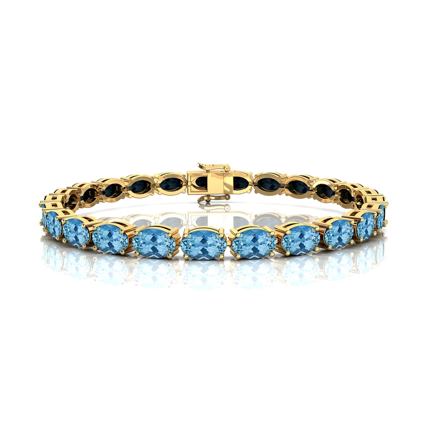 14K 18K Solid Gold Natural Oval Cut Aquamarine Classic Tennis Bracelet Certified Fine Jewelry Gift for Parties