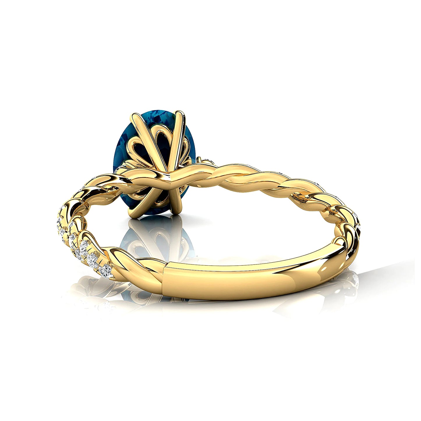 14k Solid Gold Rhodium Plated Wedding Anniversary Rings Natural Swiss Blue Topaz Gemstone Real Diamonds Party Gift Ring For Her