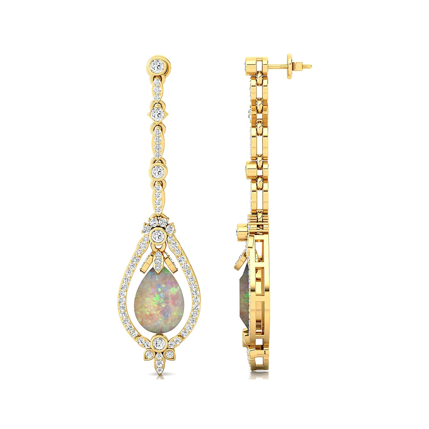 Personalized Fine Fashionable Wedding Party Jewelry 18K Gold Natural Ethiopian Opal Gemstone Real Diamond Dangle Drop Earrings