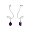 18k Solid Gold Natural Amethyst Gemstone Dangle Drop Earrings with Real White Natural Diamonds Fine Birthstone Wedding Gift