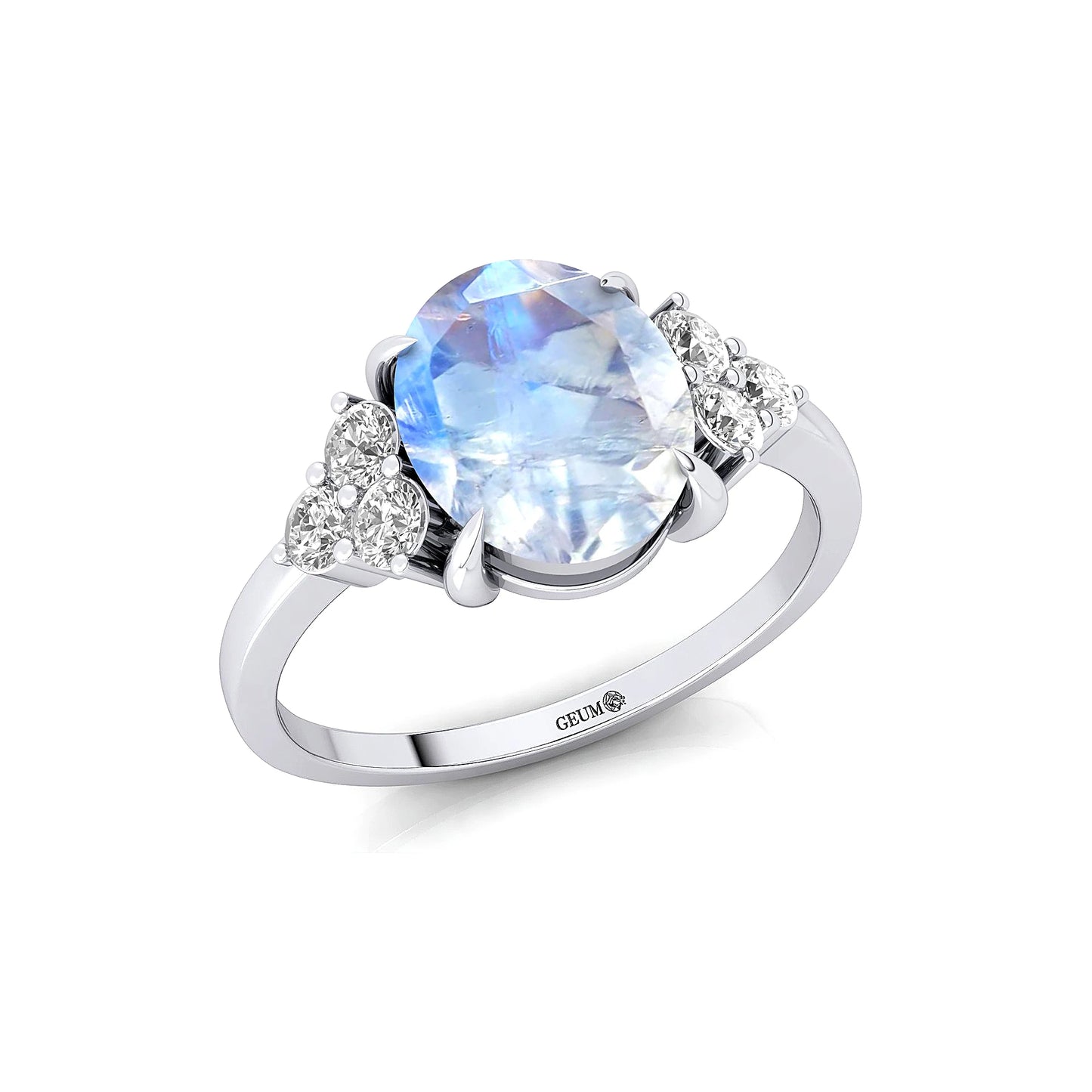 Exquisite Design Natural Rainbow Moonstone Real IGI Certified Diamond Cluster Rings Pure 18k Yellow/White/Rose Wedding Ring Gift