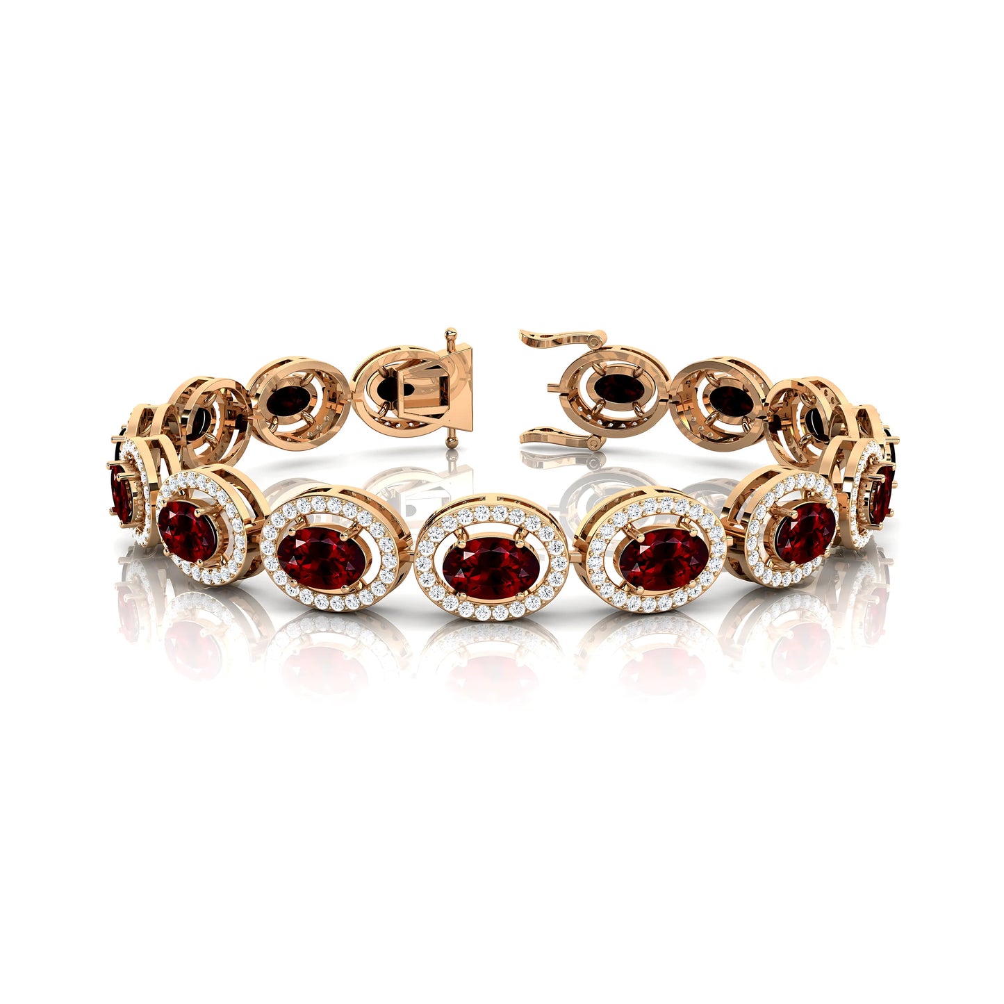 Natural Red Garnet & Diamond Tennis Chain Bracelet for Women Real 14K Pure Gold Tennis Bracelet Charm Fine Jewelry Ready to Ship