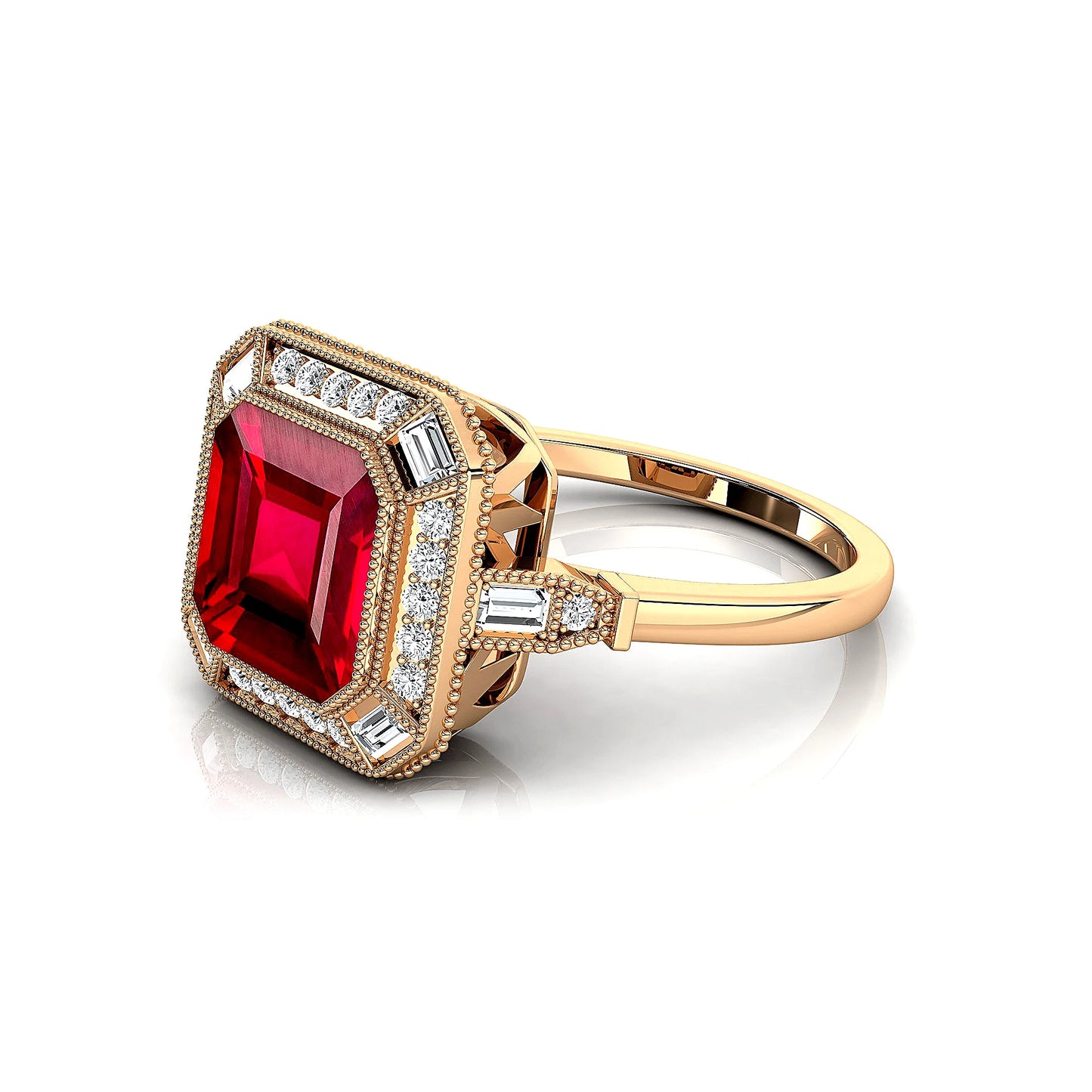 Beautiful Handmade Classic Halo Solitaire Engagement Ring in 18k Solid Gold Lab Ruby Real Diamonds Wedding Gift Rhodium Plated