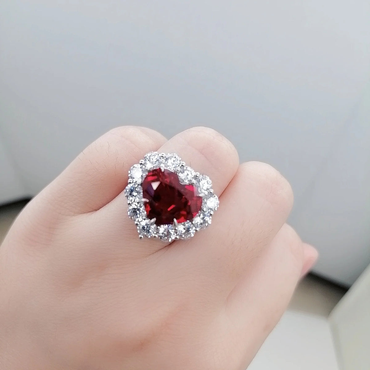 Gemfiori Anster Heart Cut Lab Created Diamonds and Ring S925 Sterling Silver Lab Made Ruby Women Ring
