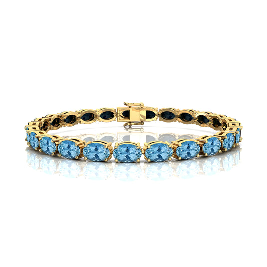 14K 18K Solid Gold Natural Oval Cut Aquamarine Classic Tennis Bracelet Certified Fine Jewelry Gift for Parties