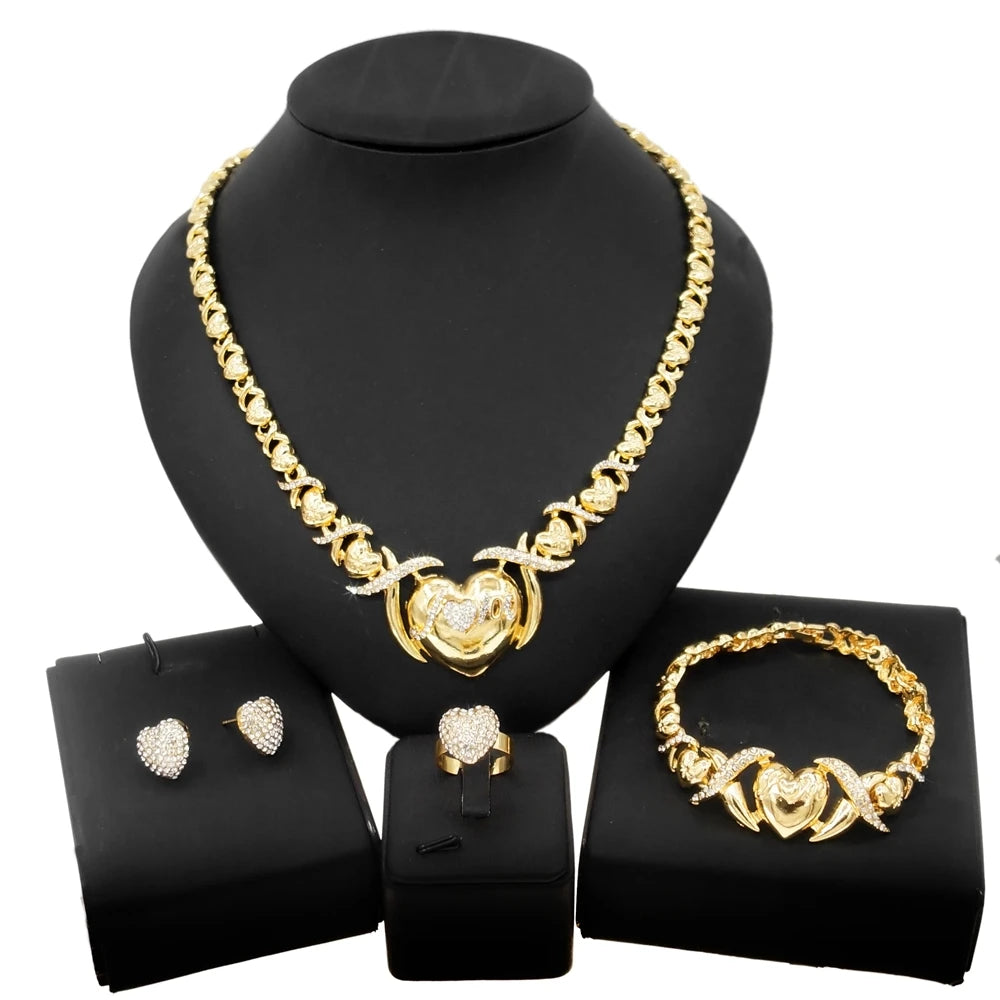 Zhuerrui Hot Sale Pop Style Xoxo Hug and Kiss I Love You Jewelry Set Latest Design Women Gold Plated Necklace Jewelry Sets X0147