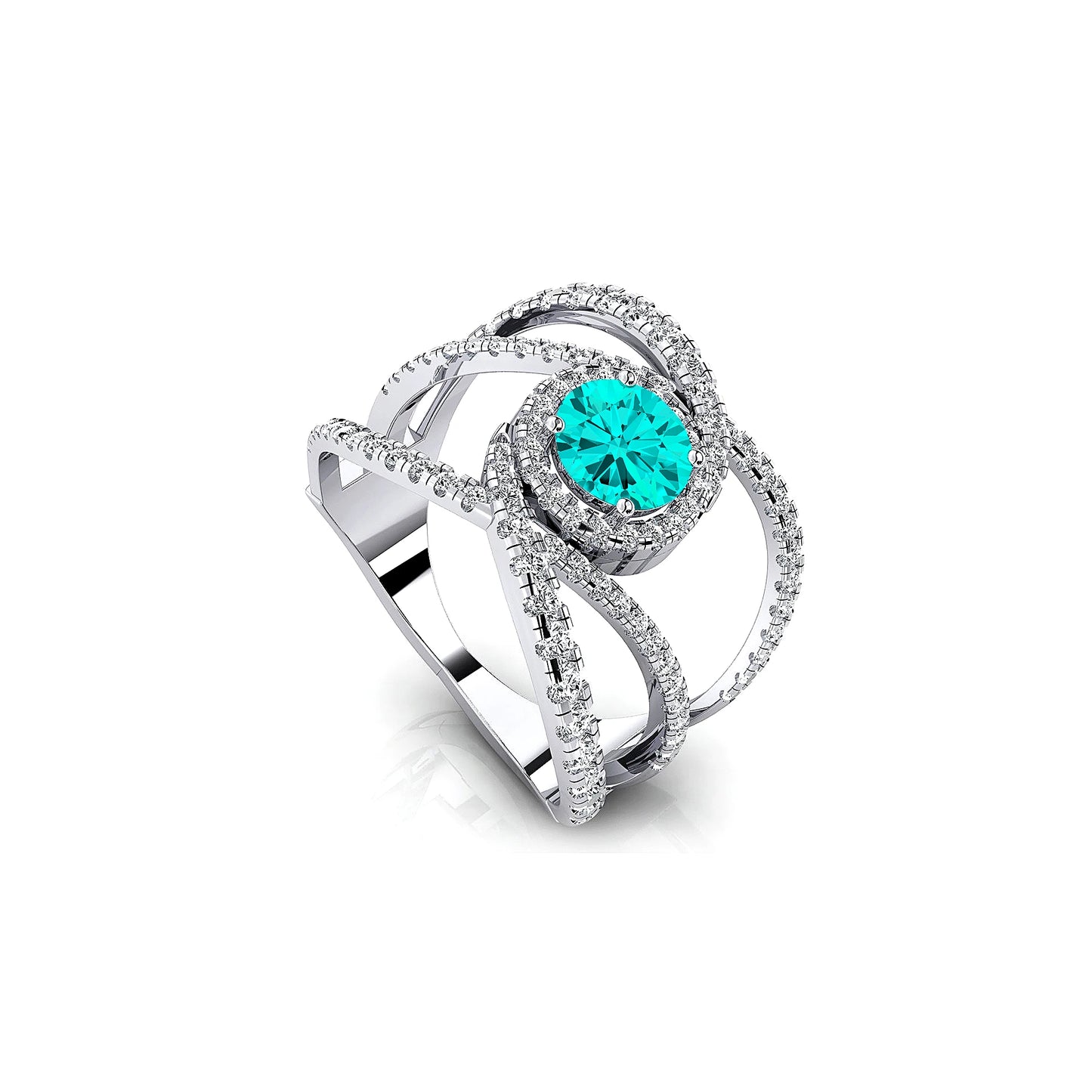 Lab Paraiba Tourmaline Solid Gold Fine Jewelry Women's Rings Natural Diamonds Rhodium Plated Wedding Engagement Birthstone
