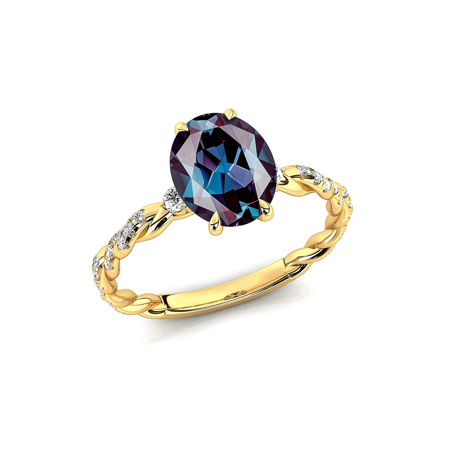 18KT Solid Gold Luxurious Engagement Wedding Rings Oval Cut Lab Grown Alexandrite Gemstone Real White Diamonds Rhodium Plated