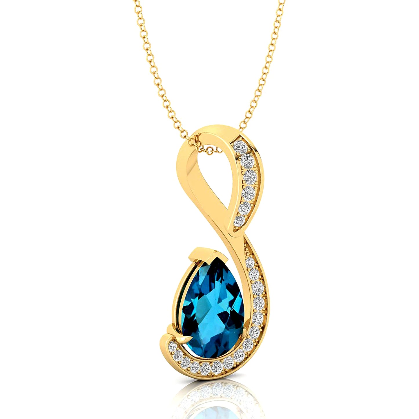 Natural London Blue Topaz Gemstone 18Kt Yellow Gold Charm's Pendant Necklace Real Diamonds Cute Rhodium Plated Fine Jewelry