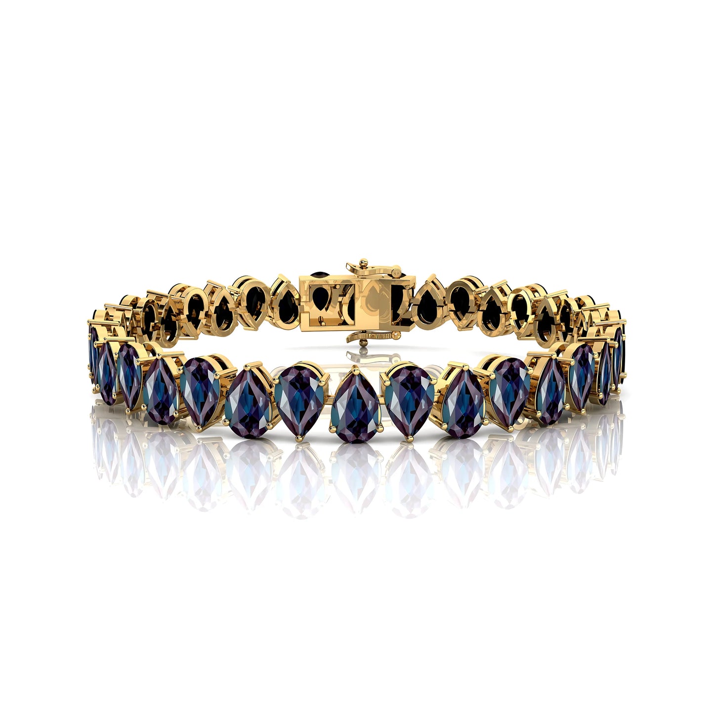 14K Gold Pear Cut Lab Grown Alexandrite Stone Women's Tennis Chain Bracelet Hand Bracelet Fine Jewelry Women Tennis Bracelet