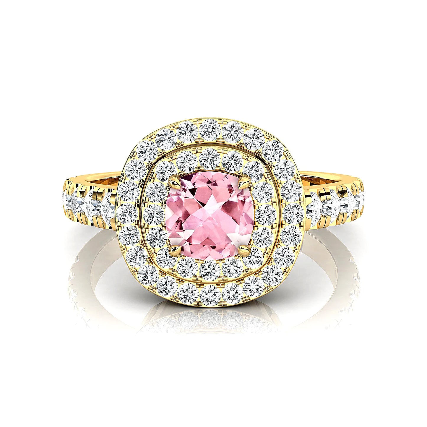 18K Solid Gold Rhodium Plated Cluster Halo Rings with Natural Morganite Gemstone and Real Diamonds Statement Wedding Fine Ring