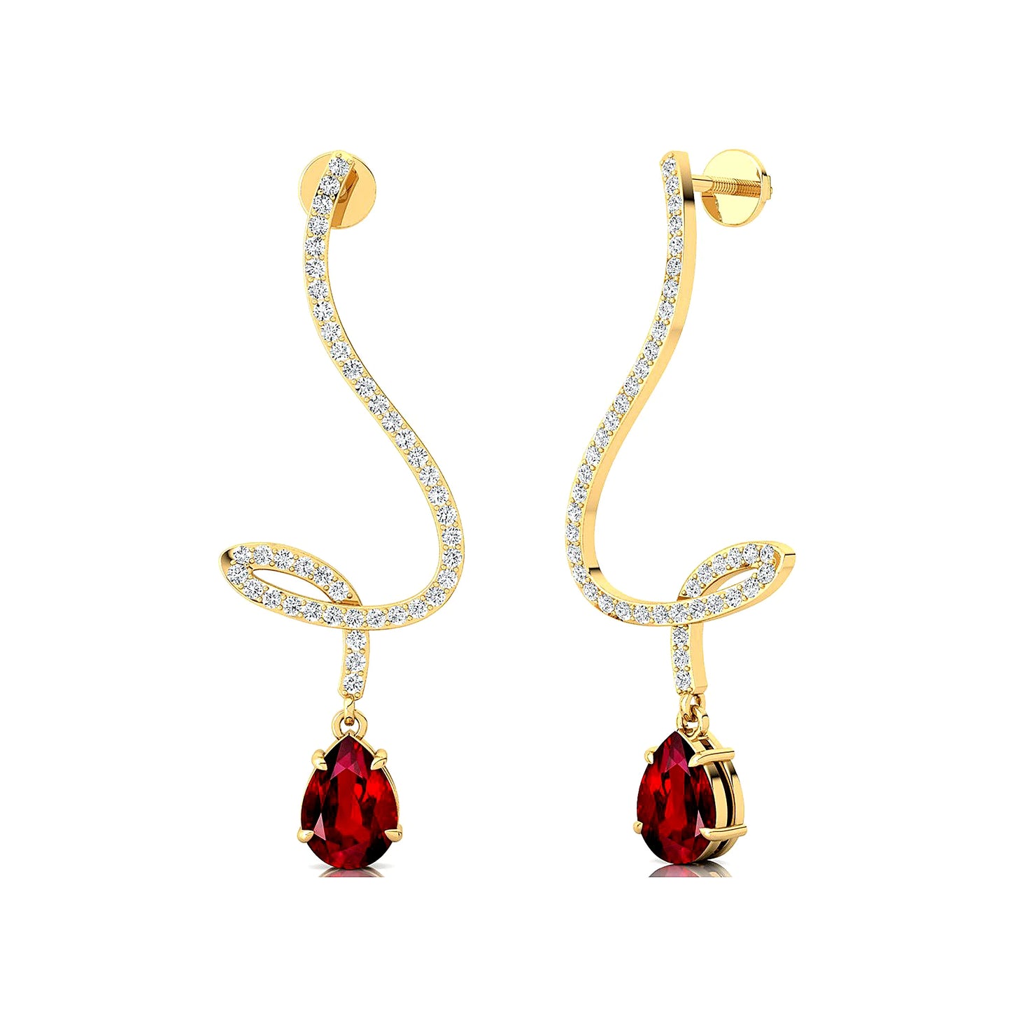 Luxurious Cute Jewelry Lab grown Ruby Gemstone 18k Solid Gold Real Diamonds Dangling Drop Earrings Indian Wedding Gift Jewelry