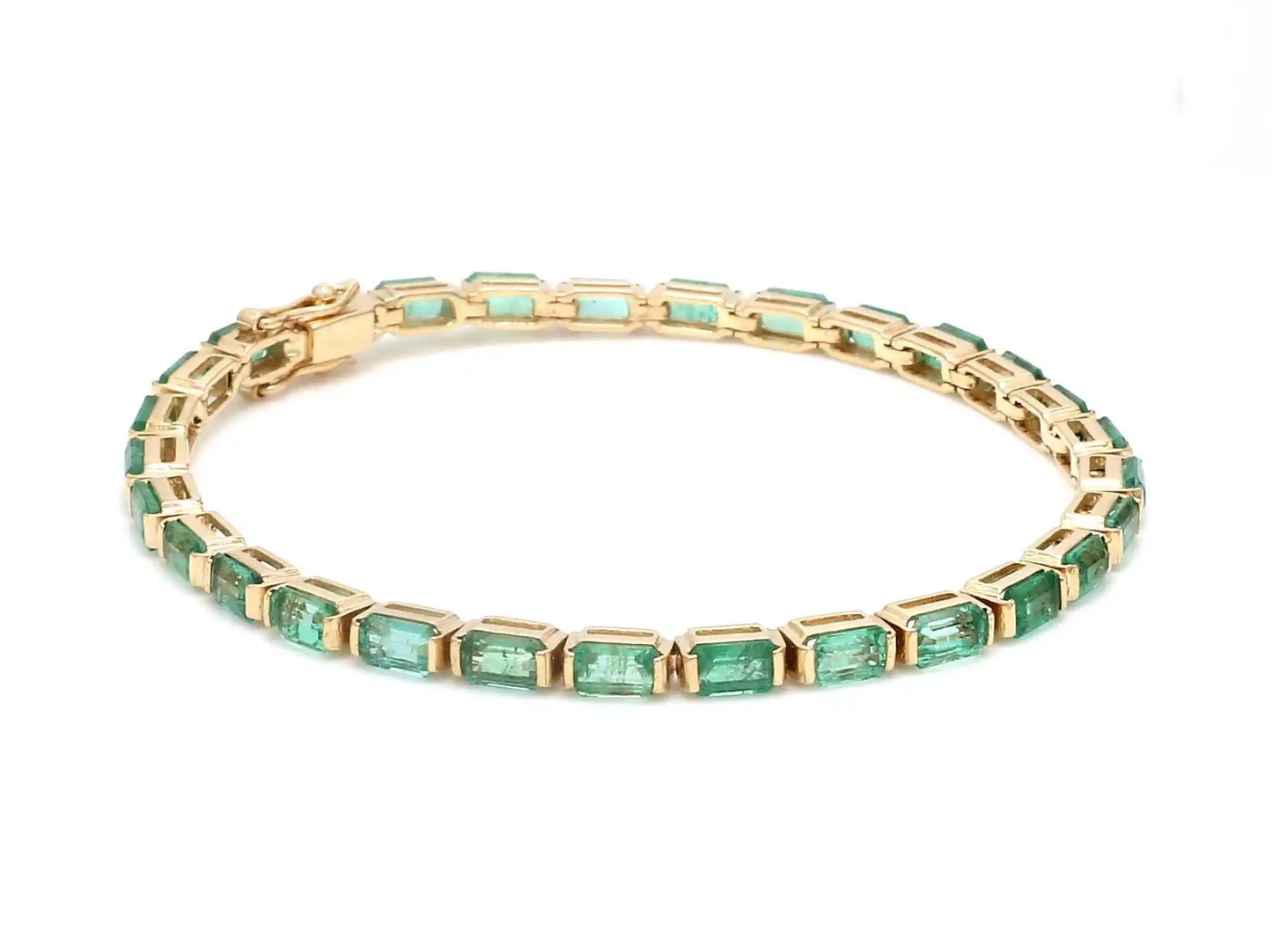 14k Pure Gold Octagon Cut Green Emerald Gemstone Tennis Bracelet-Birthstone Fine Jewelry Unisex Gift & Party Fashionable Bar Set