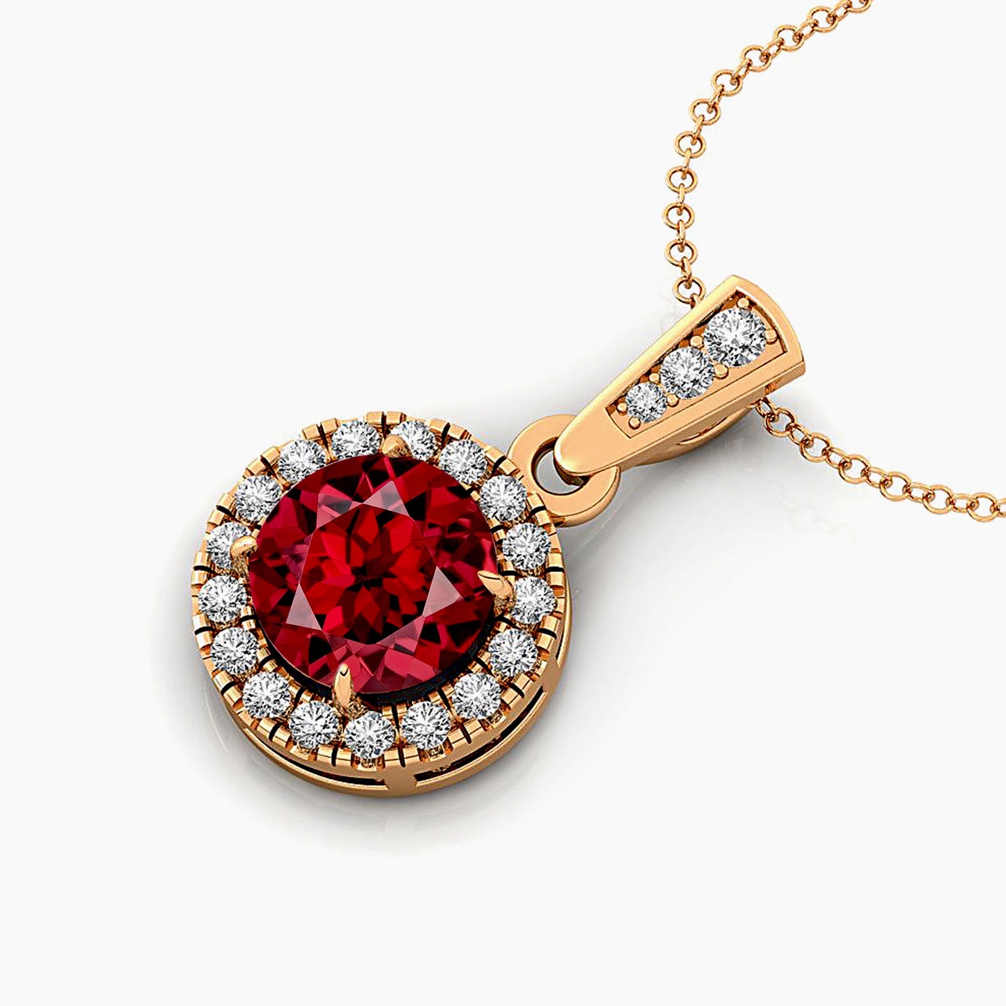 Red Garnet Solitaire Pendant Solid Gold IGI Certified Diamond Fine Jewelry Gemstone Charm Diamond Necklace Cute Engagement