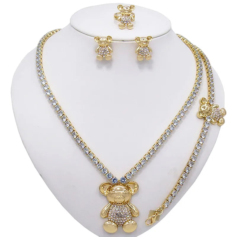Zhuerrui Crystal Big Teddy Bear I Love You Jewelry Sets 18 Karat Brazil's Golden Hug and Kiss Girls Teddy Fine Jewelry Set X0071