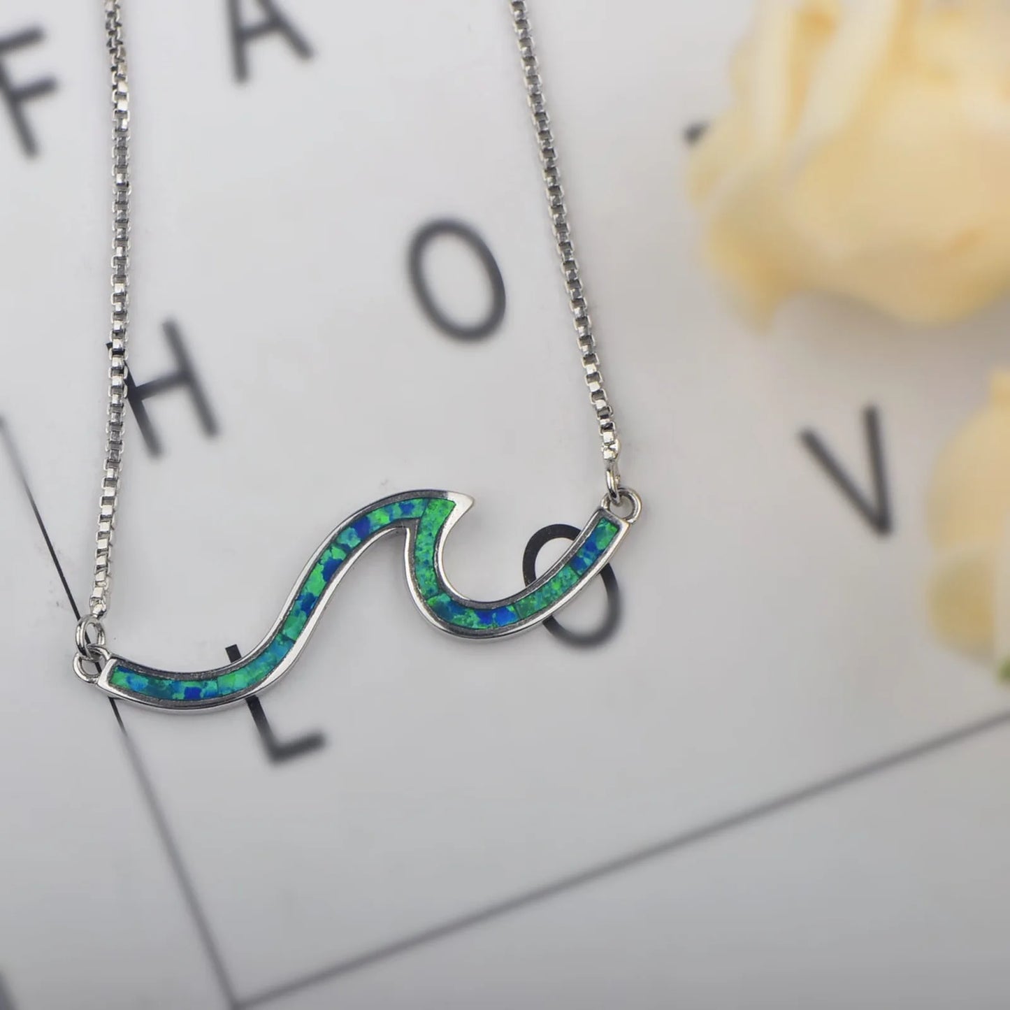 Religious Style Silver Plated Star Shape Opal Wave Necklace Water Ripple Pendant Link Women's Jewelry Accessories Wholesale