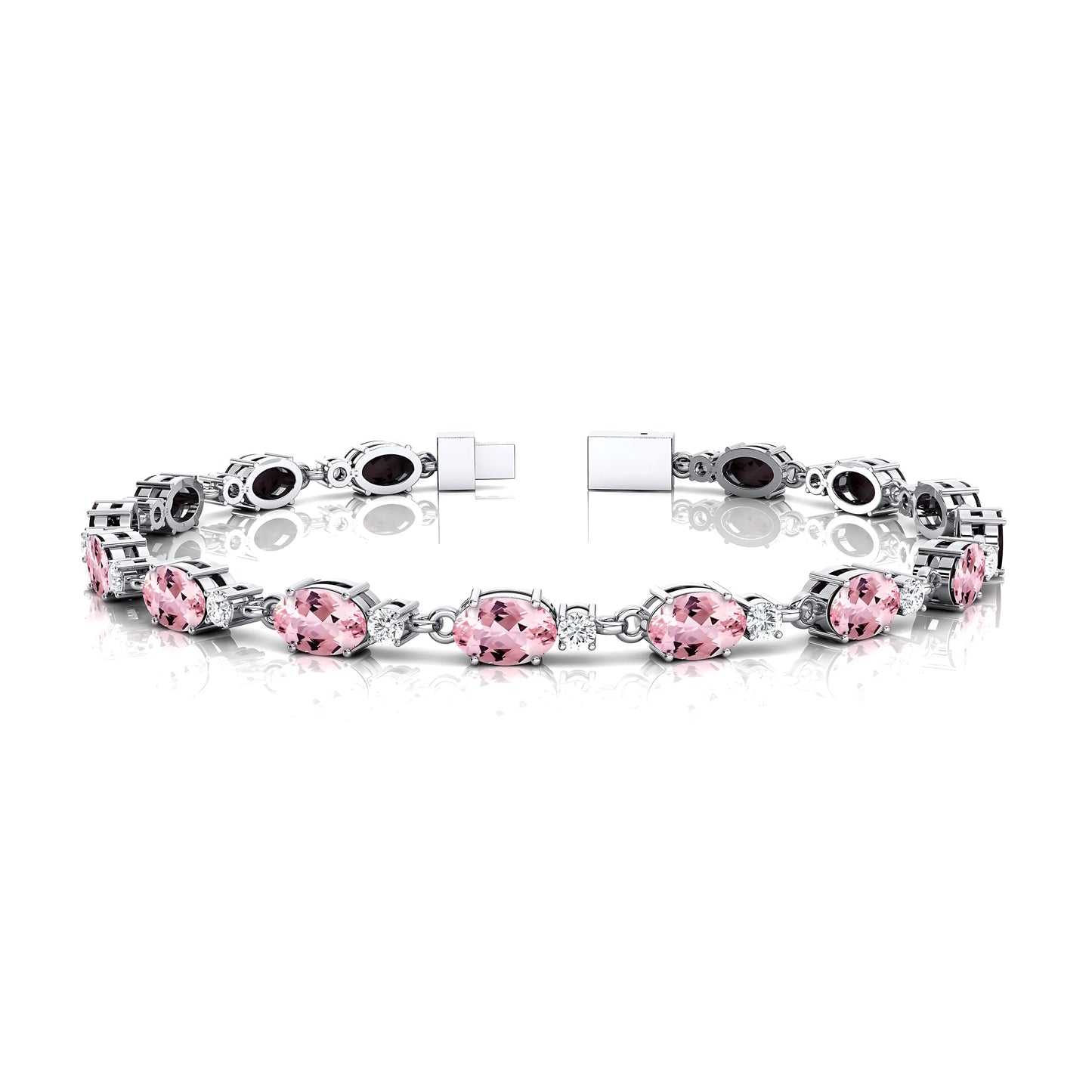 Fine Jewelry 14k Gold Natural Oval Shape Morganite and Round Diamond Tennis Bracelet Custom Length 2.2mm Iced Out Tennis Chains