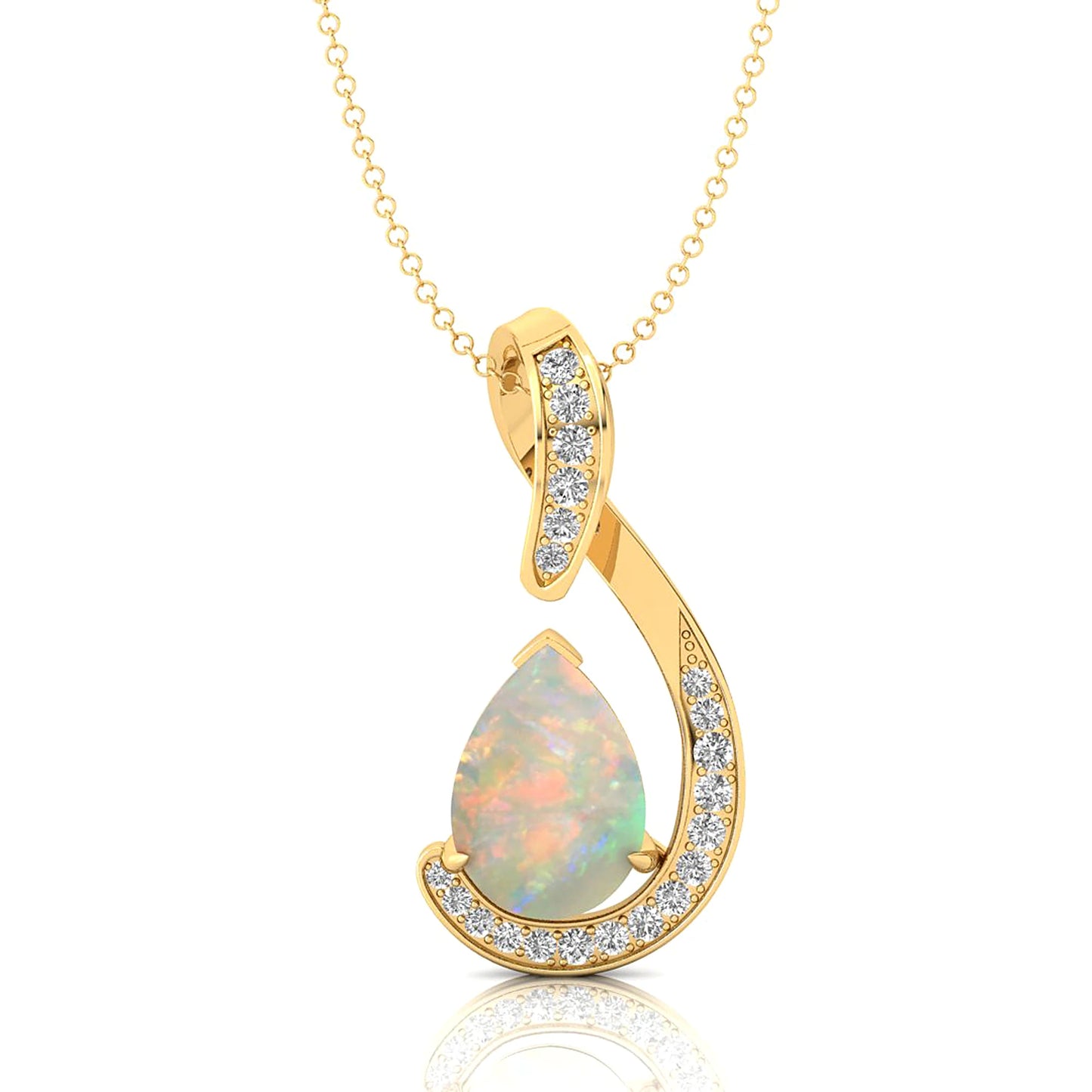18Kt Solid Gold Pear Shape Natural Ethiopian Opal Gemstone Designer Charm's Pendant Real White Diamonds OEM ODM Wholesale