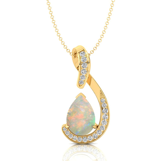 18Kt Solid Gold Pear Shape Natural Ethiopian Opal Gemstone Designer Charm's Pendant Real White Diamonds OEM ODM Wholesale