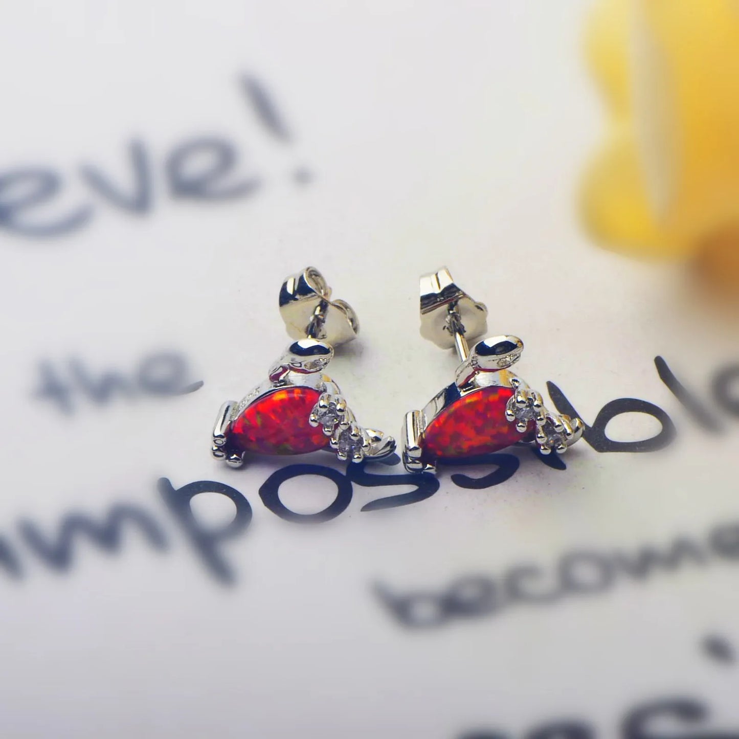 Aobao Women's Silver Plated Brass Stud Bohemian Style Opal Animal Shape Earrings