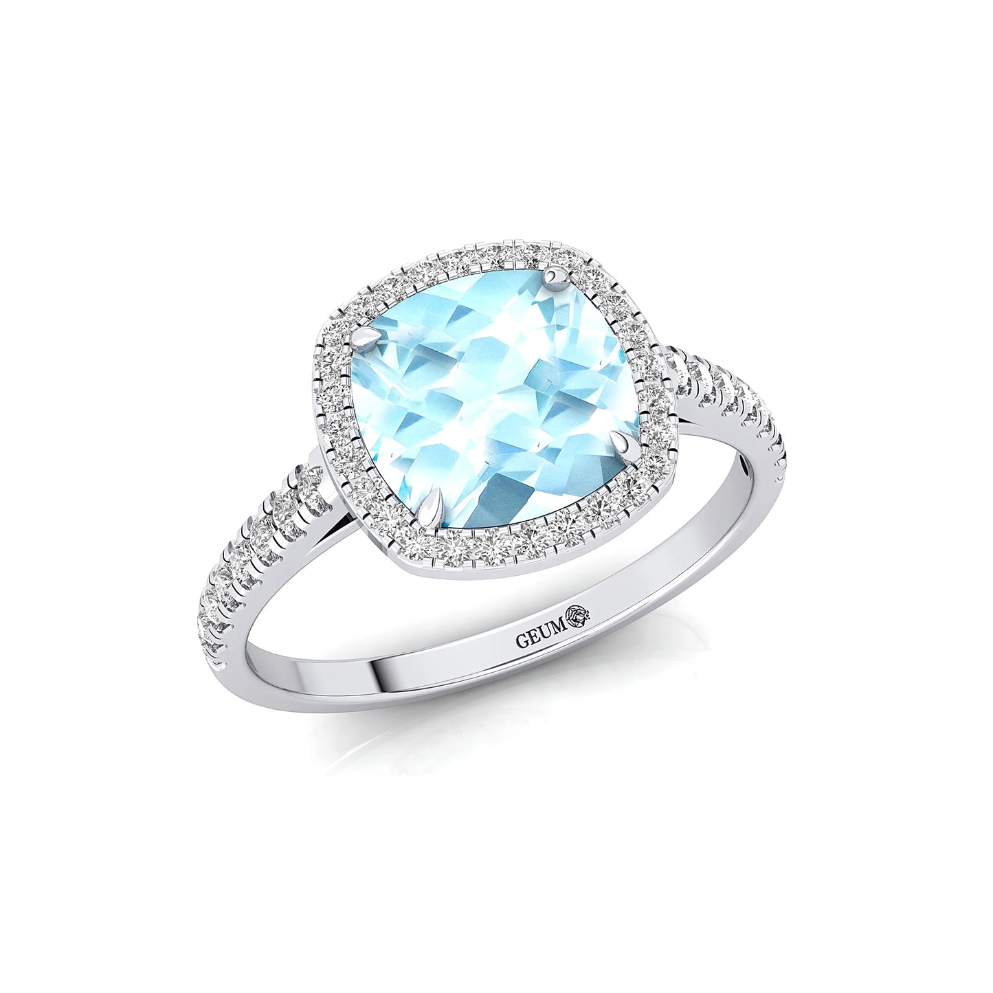 14k Solid Gold Cushion Cut Aquamarine March Birthstone Wedding Bridal Party Fashion Ring for Women Classic Fine Jewelry