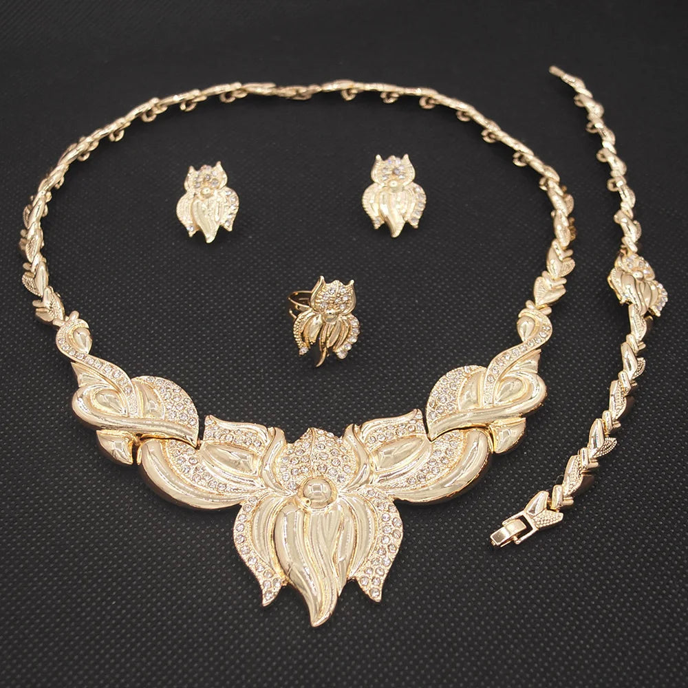 Zhuerrui Big Flowers I Love You Xoxo Hug and Kiss Jewelry Set Dubai Wedding Golden Fashionable Luxury Necklace Jewelry Set X0095