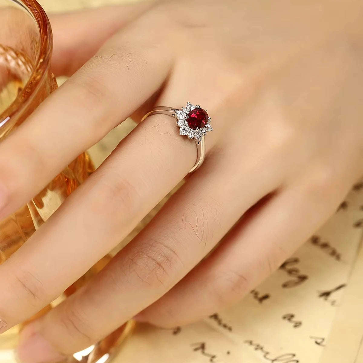 Gemfiori Luster Certified Lab Grown Ruby Platinum Engagement Rings 2025 Trends Wedding Ring for Women's Anniversary Jewelry
