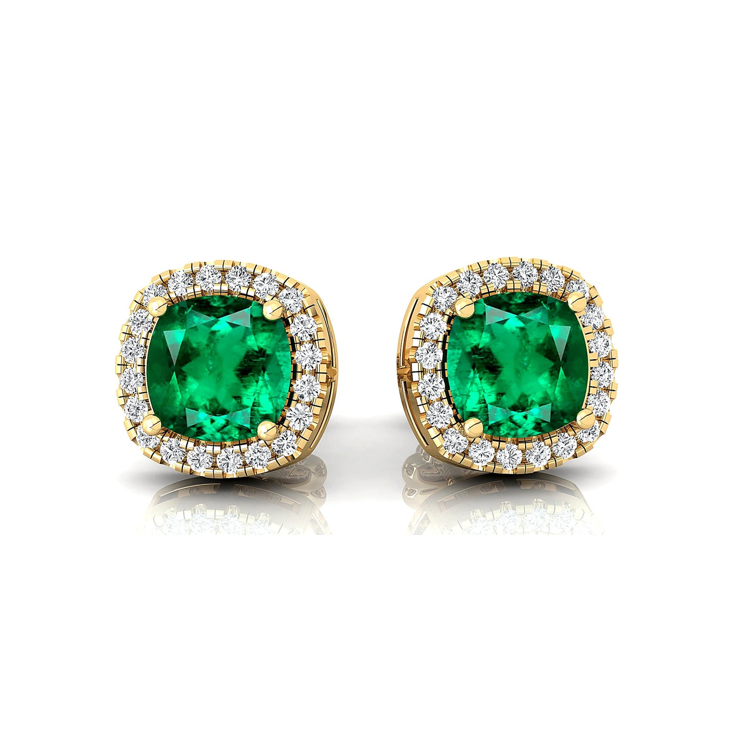 Elegant 18k Solid Gold Halo Studs Earrings Lab Emerald Gemstone & Real Certified Diamonds Fine Handmade Jewelry Gift For Her