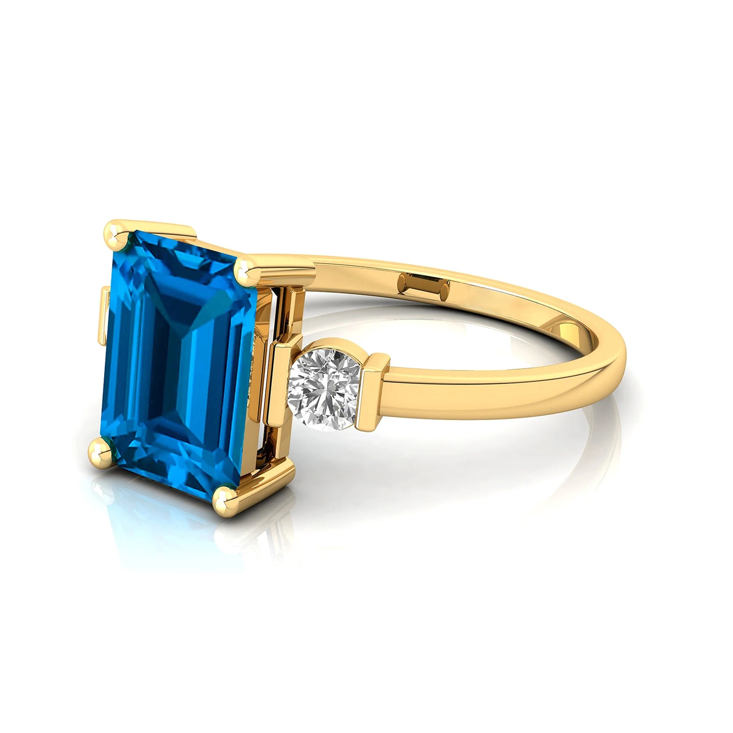 Solid 18K Pure Gold Genuine Pave Diamond Natural Swiss Blue Topaz Gemstone Rings IGI Certified Fine Women's Classic Bridal