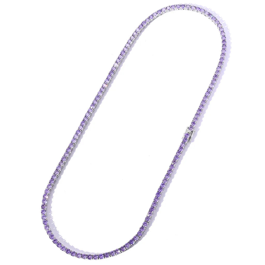 ODM Wholesale Copper Tennis Bracelet 4mm Round Purple CZ Zircon Single Row Chain Luxury Fashion for Men Women Boutique Stores