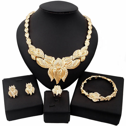 Zhuerrui Big Flowers I Love You Xoxo Hug and Kiss Jewelry Set Dubai Wedding Golden Fashionable Luxury Necklace Jewelry Set X0095