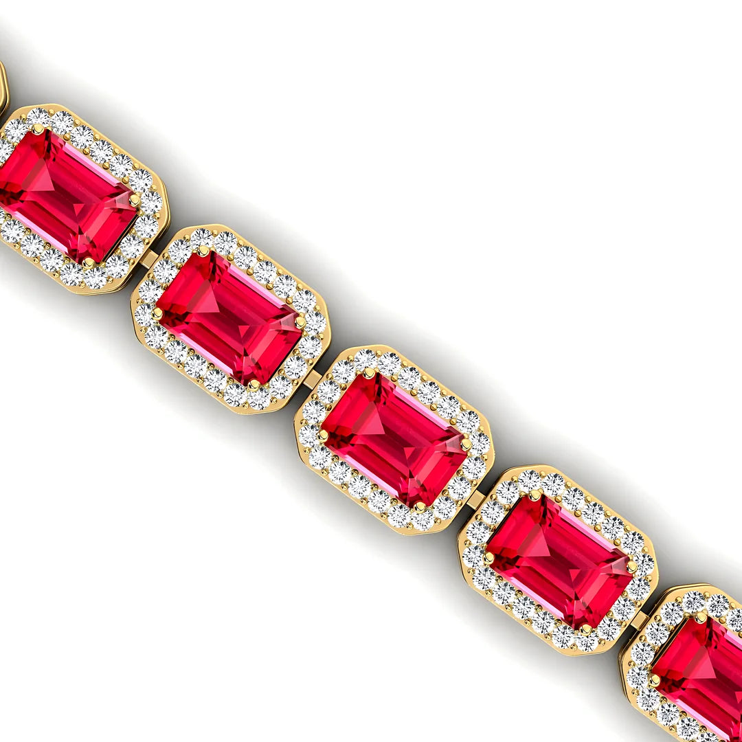 Dainty 14K Gold Octagon Natural Diamond & Genuine Ruby Tennis Bracelet Fine Jewelry Unisexual Tennis Bracelet for Party or Gift