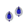 Designer Luxurious Pear Cut Natural Tanzanite Gemstone Real Diamonds Halo Solitaire Stud Earrings 18K Solid Gold Cute Party Gift
