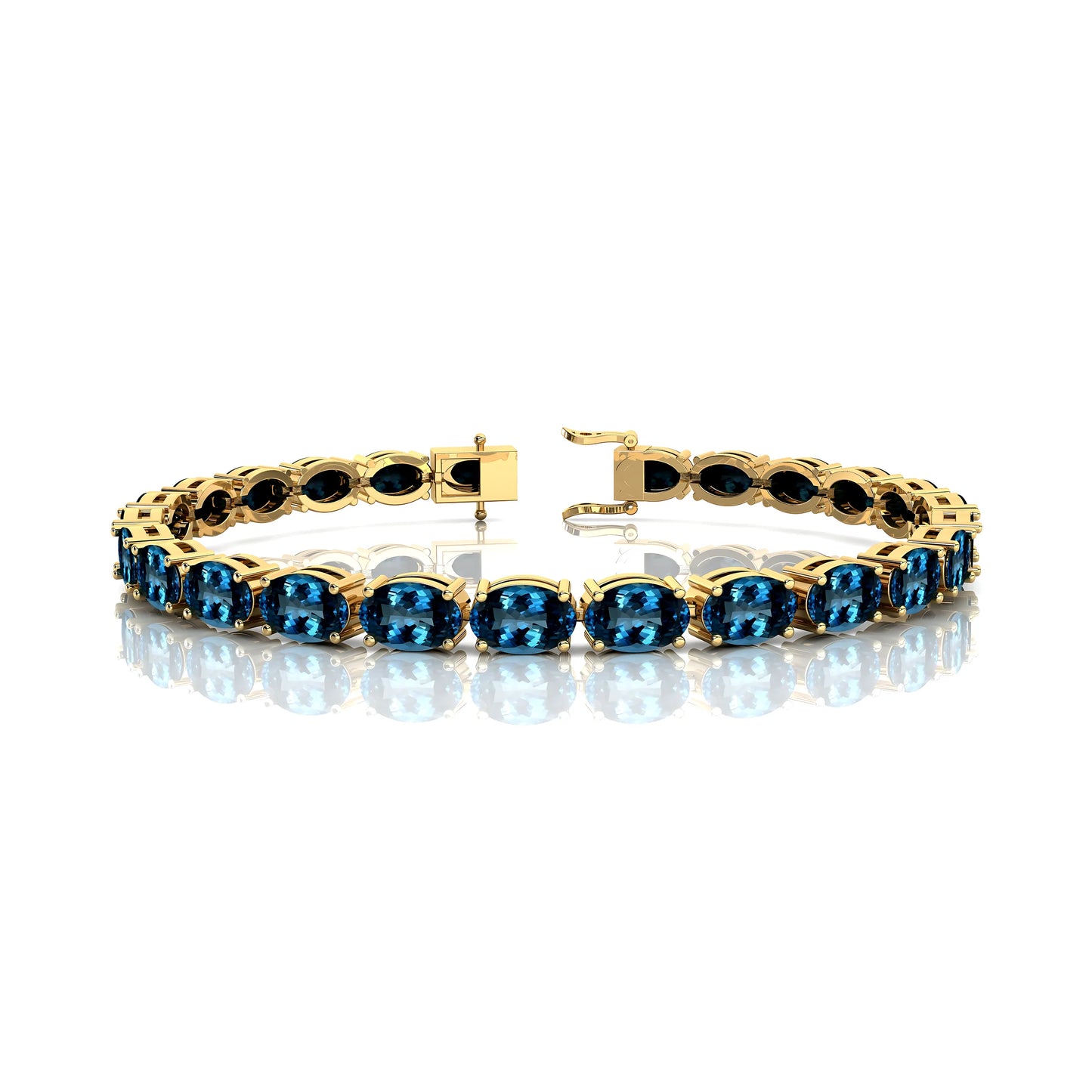 Natural Certified London Blue Topaz Tennis Bracelet 14K Rose Yellow White Gold Oval Cut 6X4 mm Gemstone Gifts Parties Bracelets