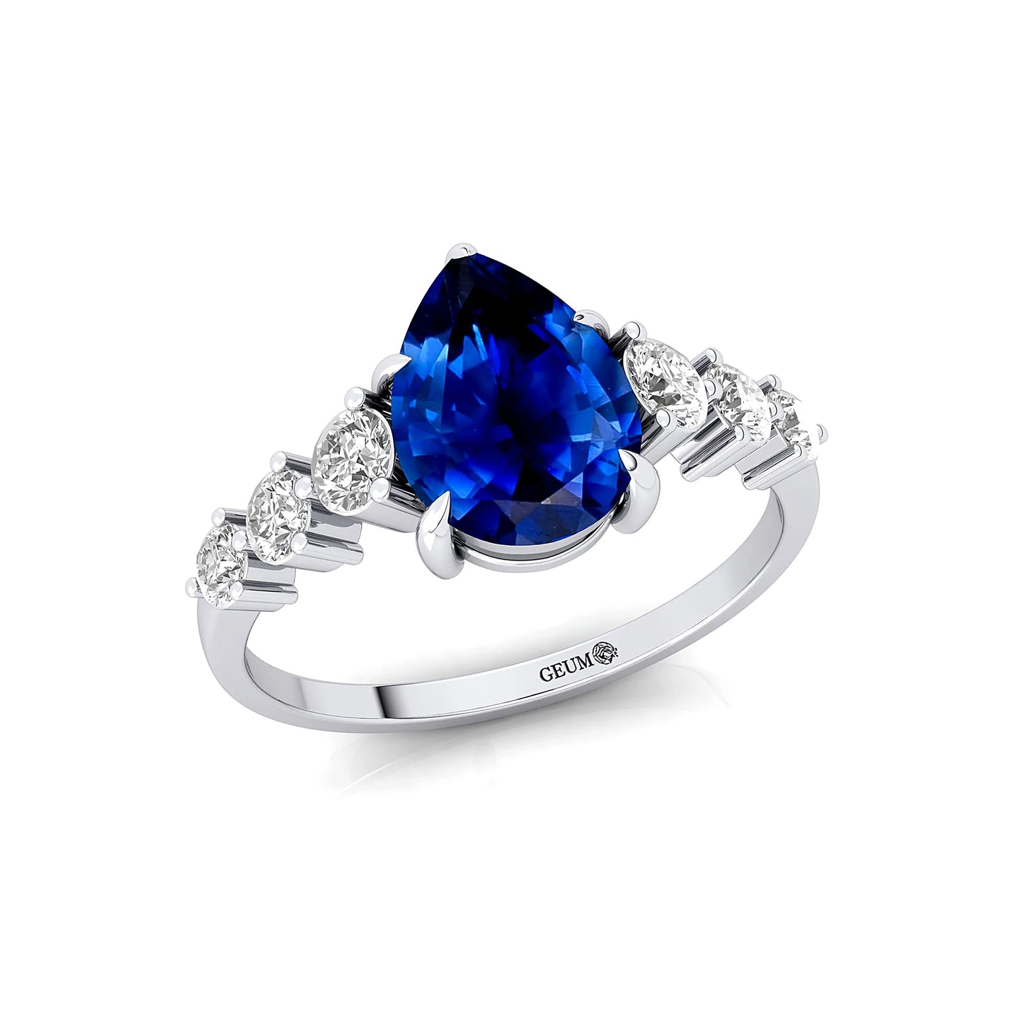 18Kt Gold Classic Lab Grown Blue Sapphire Gemstone Ring For Women Unique Design Diamond Band Wedding Party Wear Rings Jewelry