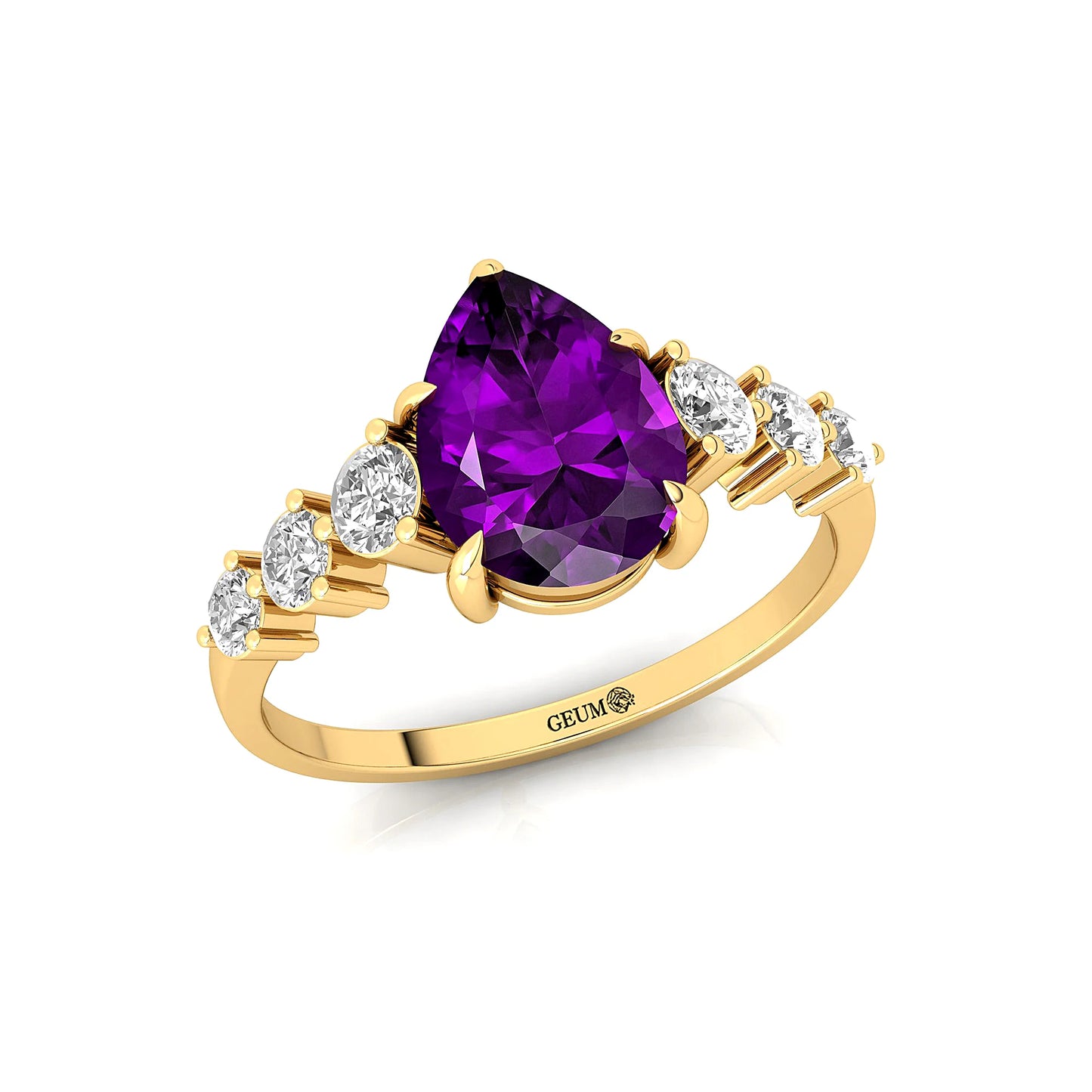 Natural February Birthstone Amethyst Gemstone Diamond Classic Wedding Anniversary Ring 14k 18k Solid Gold Bridal Jewelry Women's