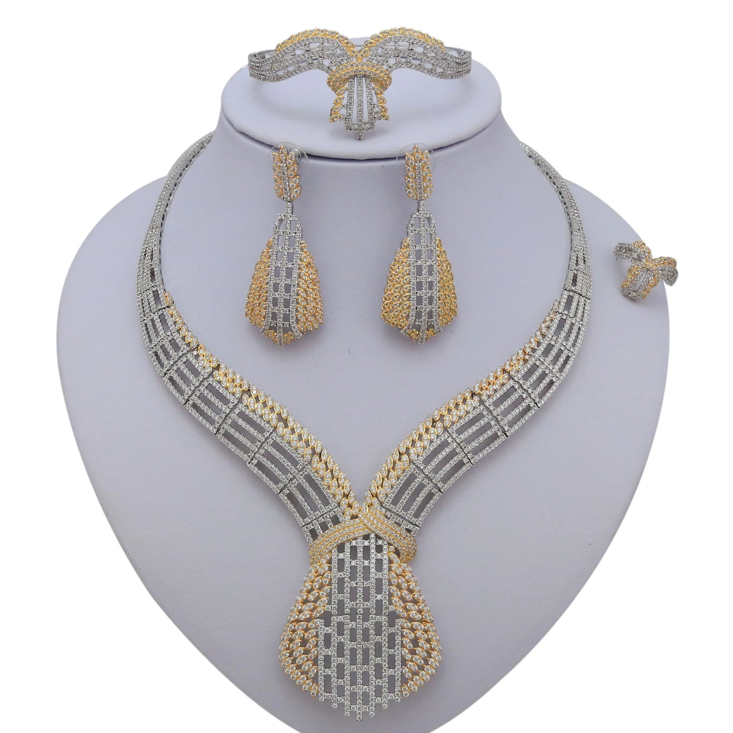 Zhuerrui New Design American Zirconia Jewelry Set 24k Gold Plated Women Necklace Jewelry Set Fashion Jewelry Sets HZ18110702
