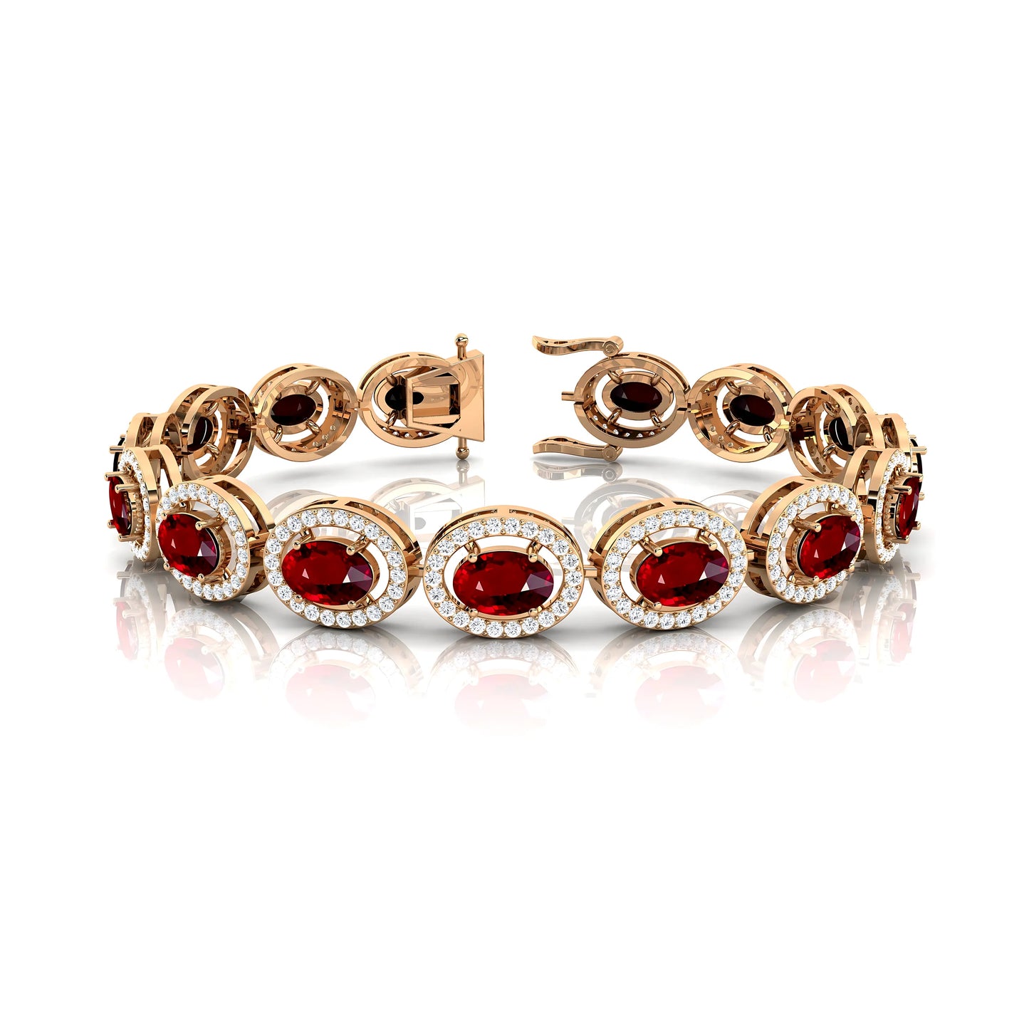 14K Pure Gold Oval Cut Red Ruby With Side Diamonds Tennis Bracelets Fine Jewelry Factory Wholesale Price Handmade Ruby Bracelets