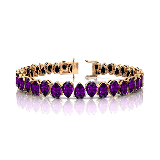 Natural Alternative Pear Cut Purple Amethyst 14K Gold Tennis Bracelet Gemstone Bracelet 2025 Modern Minimalist Women's Bracelet