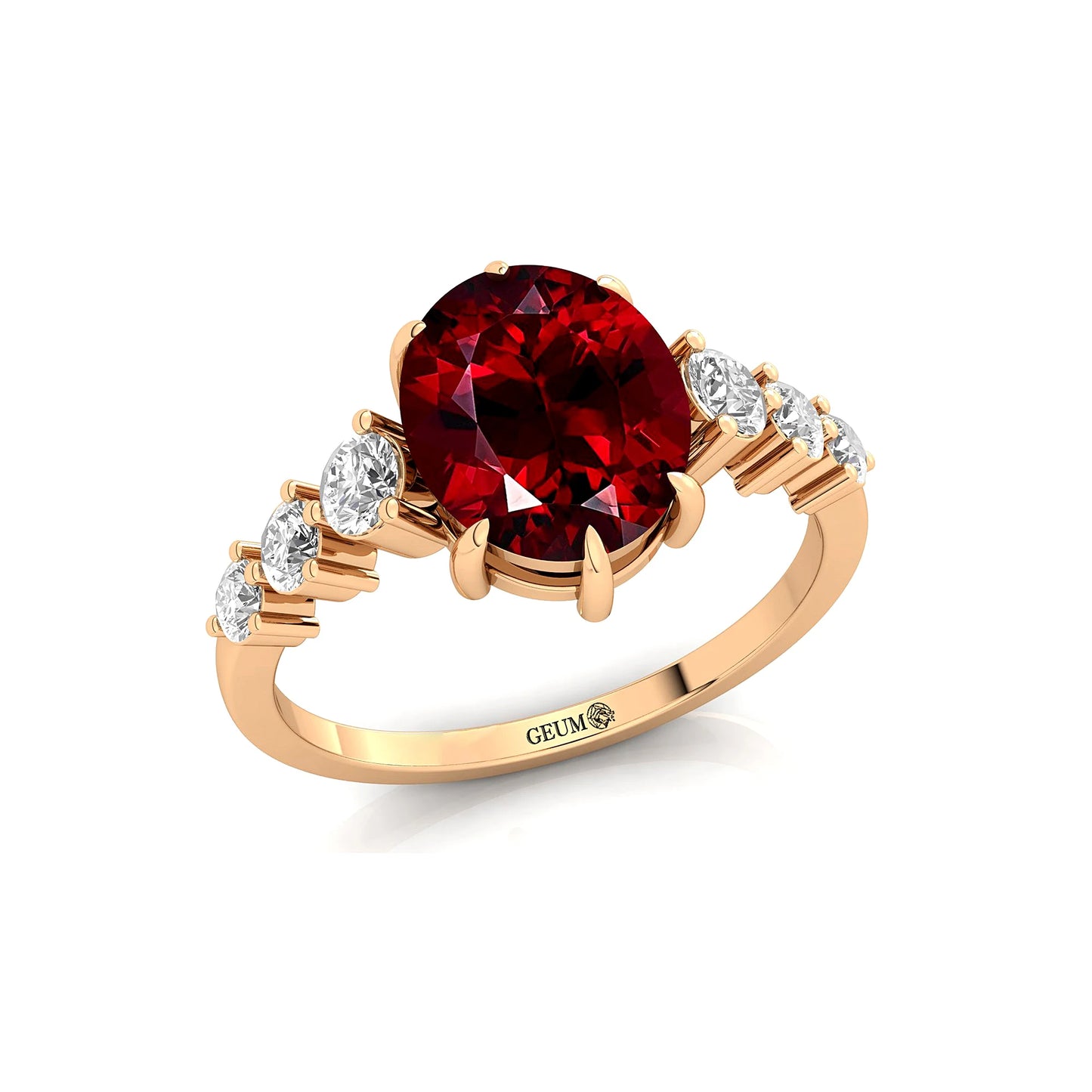18K Solid Gold Ring With Natural Red Garnet Gemstone Luxurious Design Pure Gold Fine Birthstone Jewelry With Real Diamonds OEM