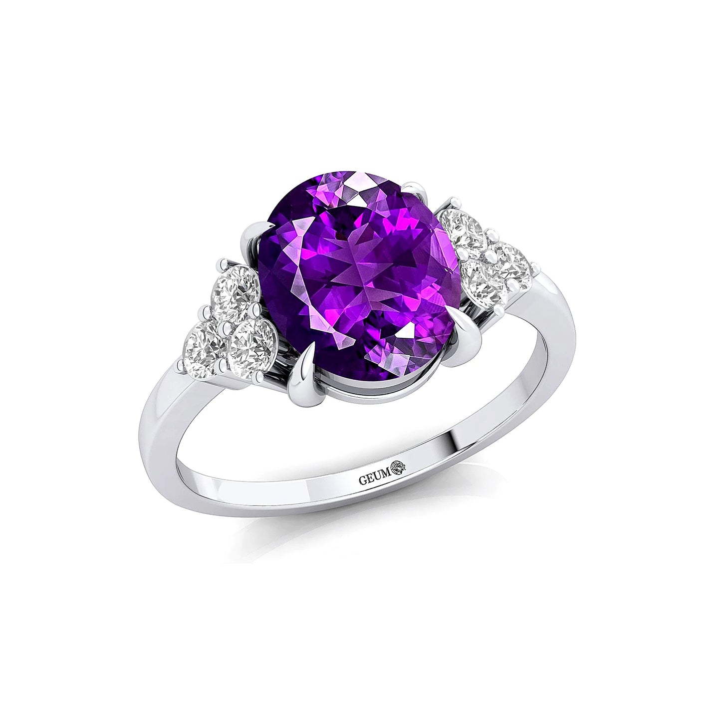 Beautiful Design Oval Cut Amethyst Faceted Halo Solitaire Ring 14k Solid Gold Adorned with Real Diamonds Gift for Wife